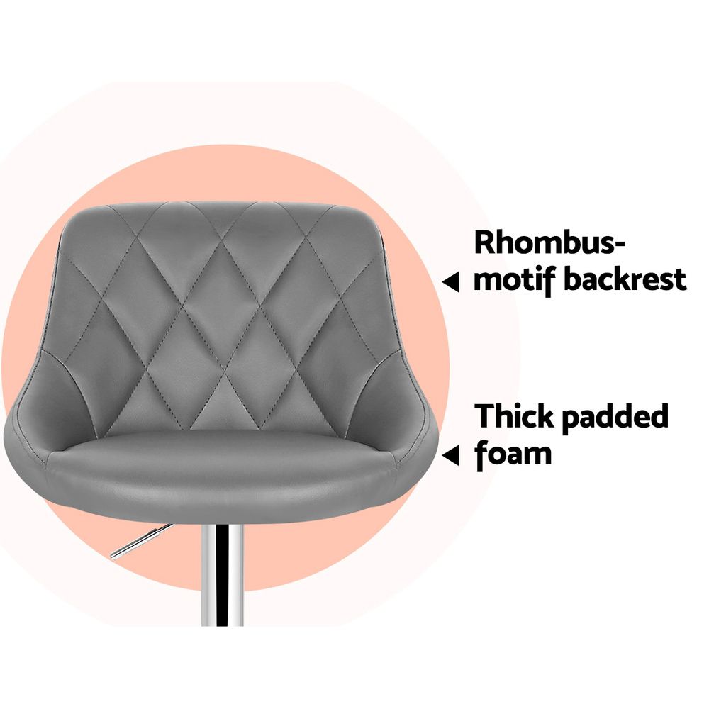 Adjustable Bar Stools – PU Leather, 360° Swivel, Chrome Base, Grey (Set of 2)