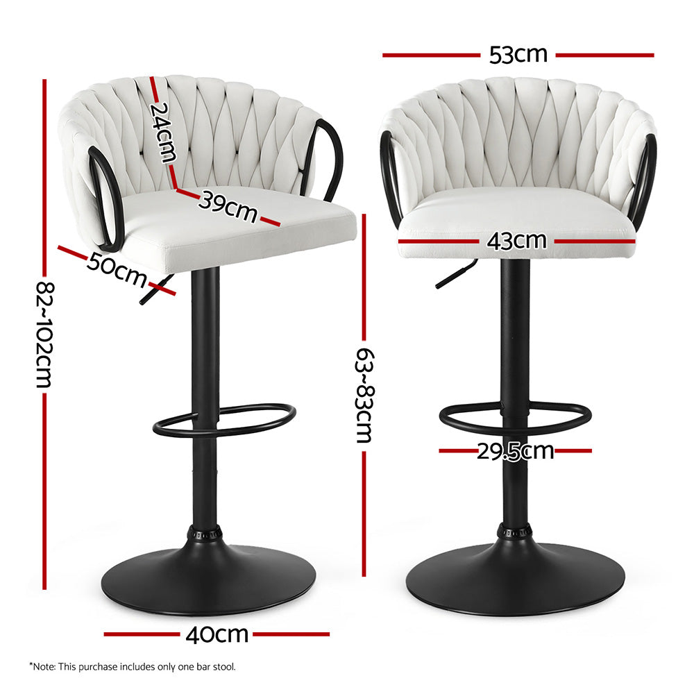1x Bar Stool Single Kitchen Dining Chair Counter Stool Woven Velvet Ivory