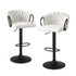 Bar Stool x2 Kitchen Dining Chair Counter Gaslift Woven Velvet Ivory