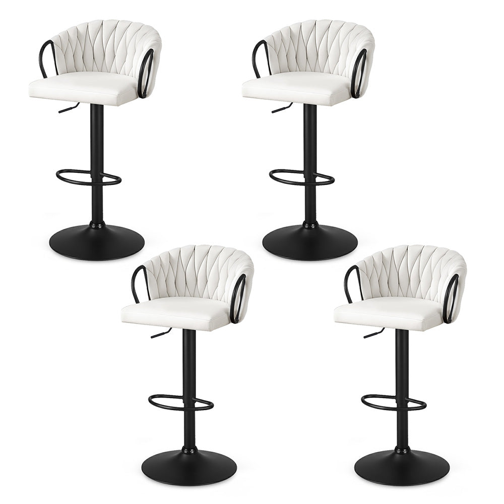 Bar Stool x4 Kitchen Dining Chair Counter Gaslift Woven Velvet Ivory