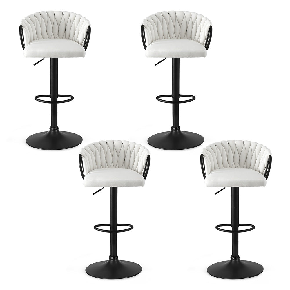 Bar Stool x4 Kitchen Dining Chair Counter Gaslift Woven Velvet Ivory