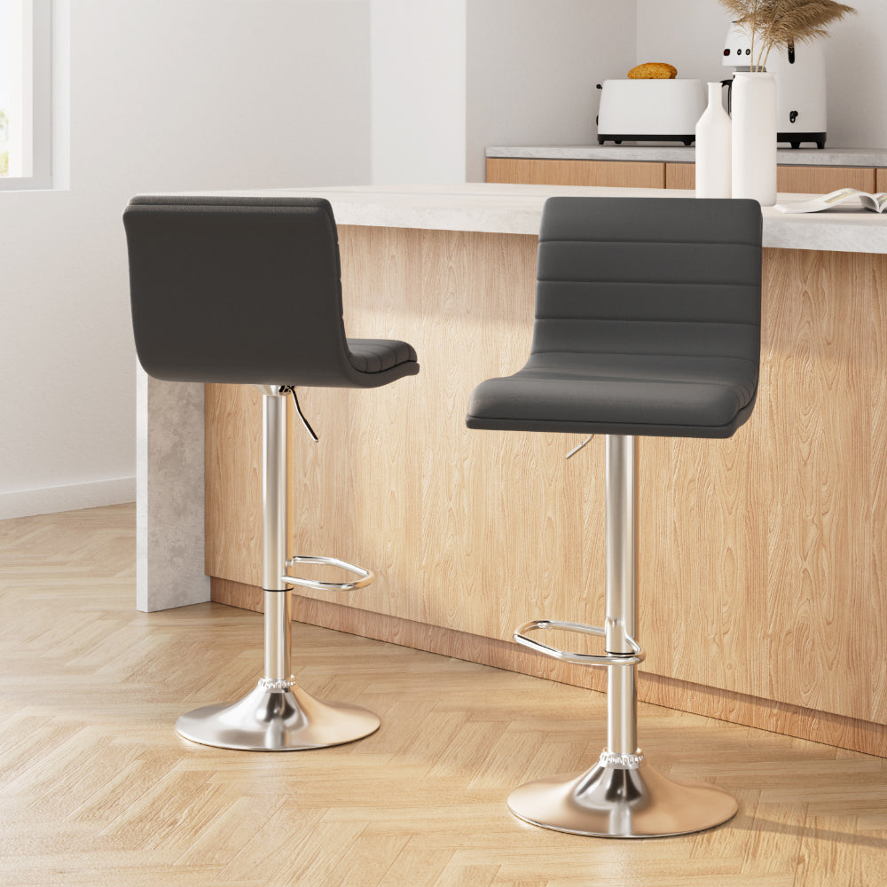 Artiss 2x Bar Stools Padded Leather Gas Lift Grey