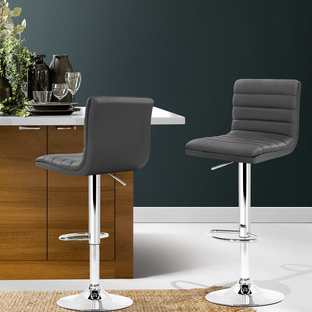 Artiss 2x Bar Stools Padded Leather Gas Lift Grey