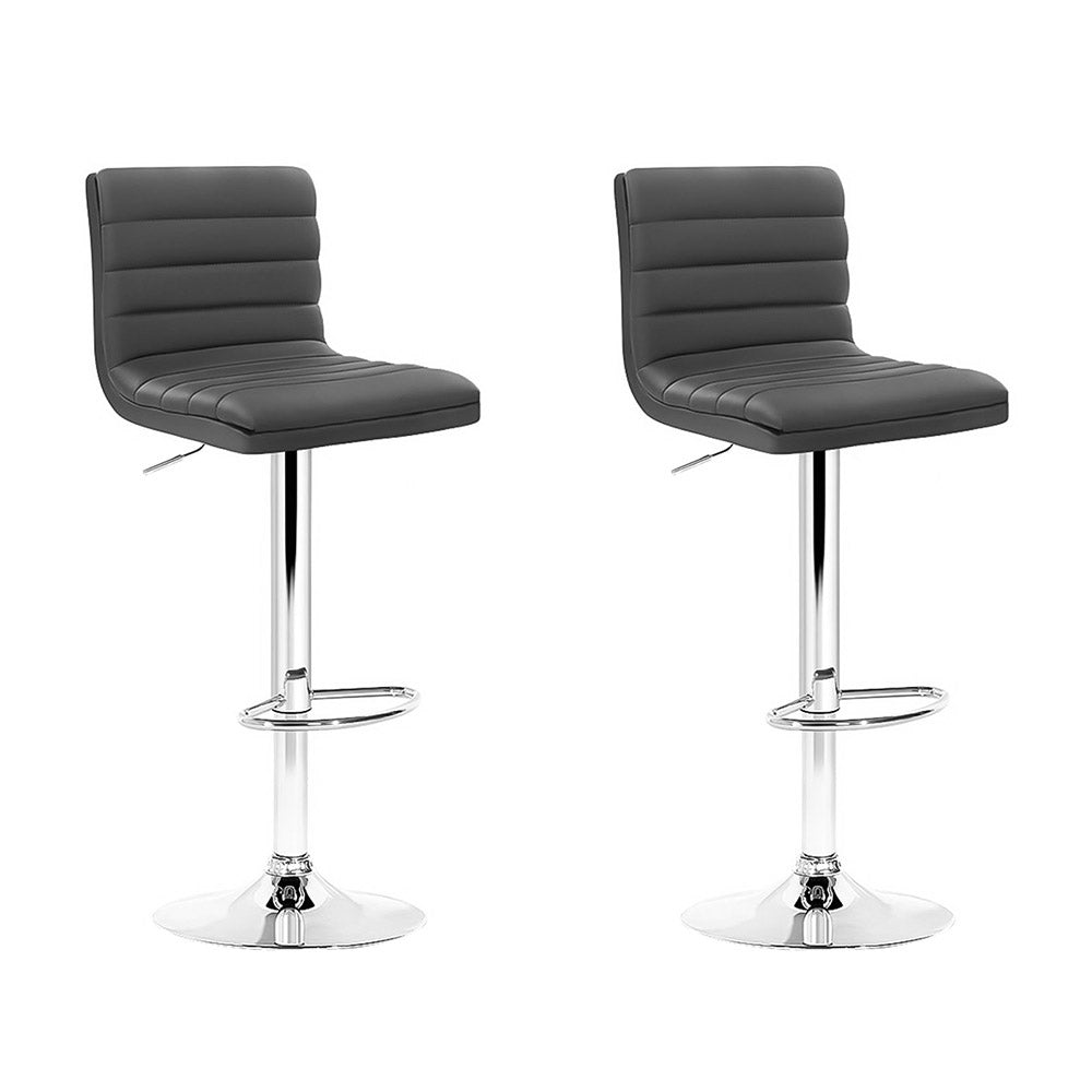 Artiss 2x Bar Stools Padded Leather Gas Lift Grey