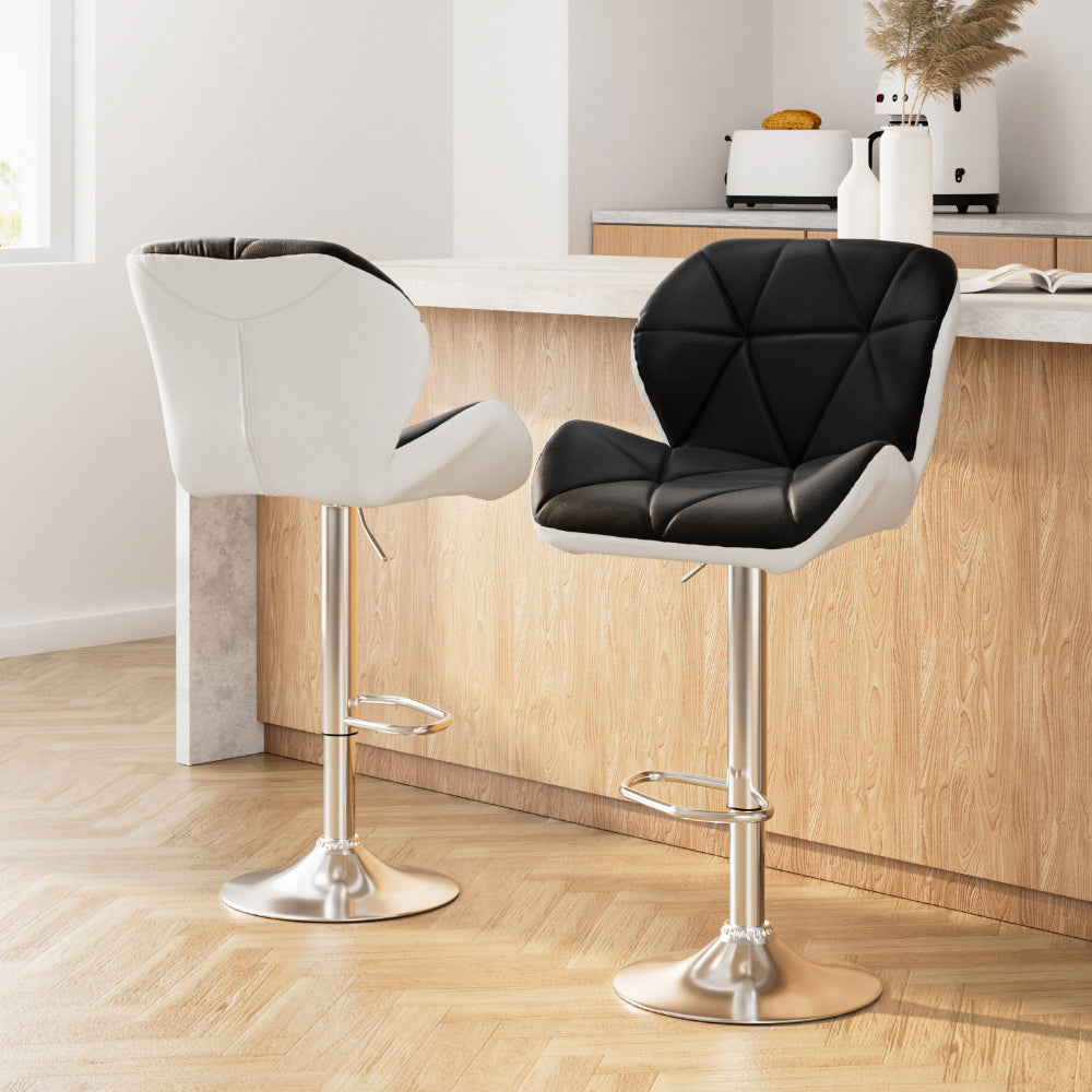 Artiss 2x Bar Stools Gas Lift Padded Leather Black & White