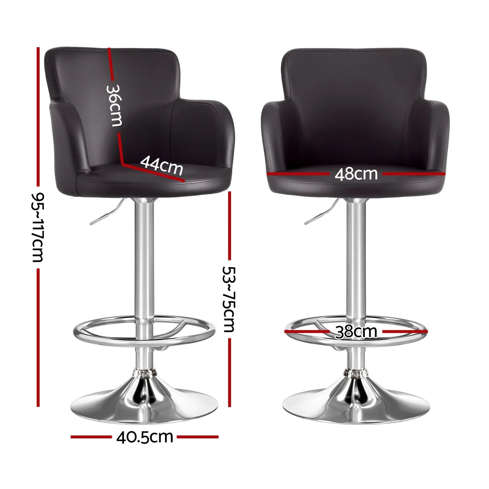 4x Bar Stools Swivel Kitchen Chairs Gas Lift Adjustable PU Leather Brown