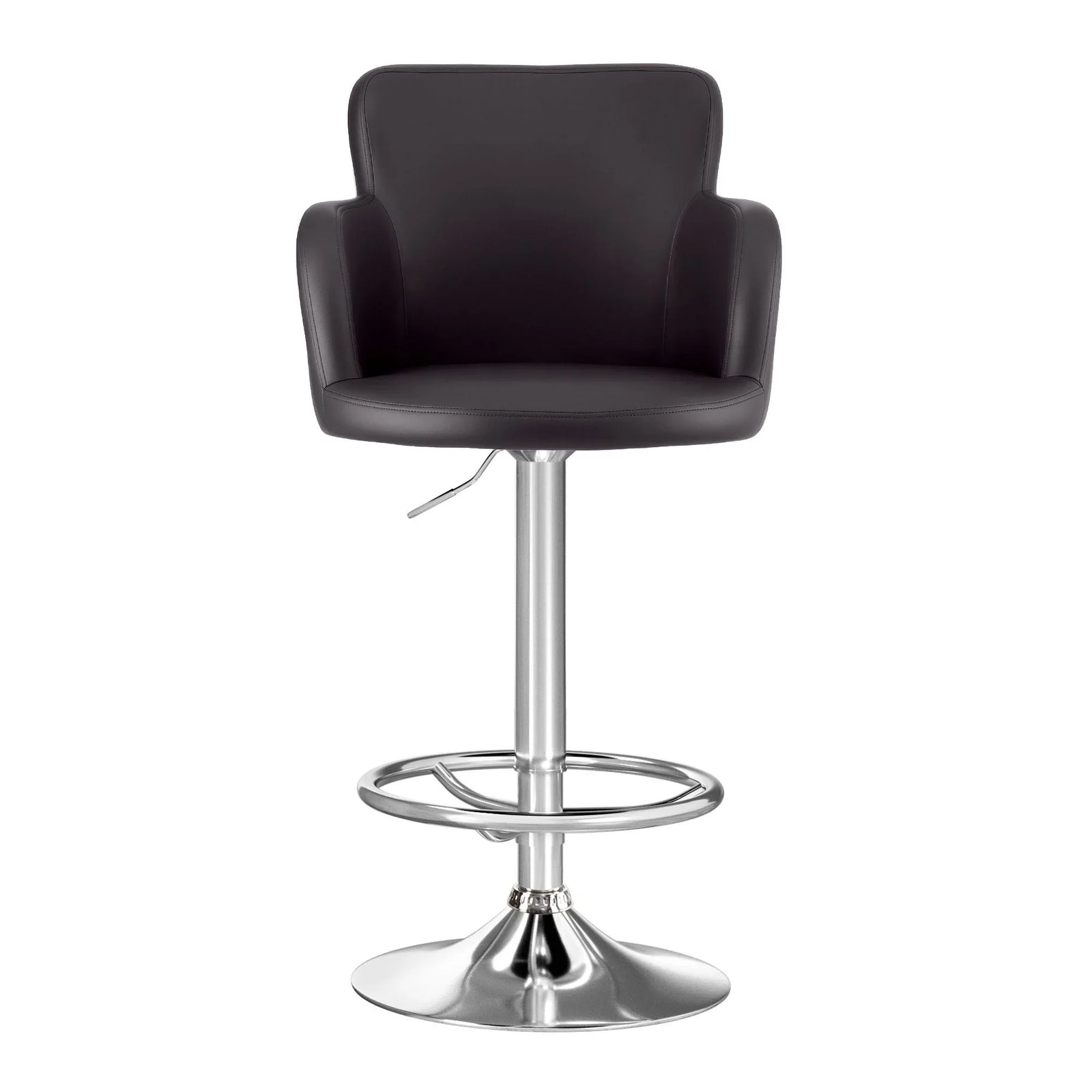 4x Bar Stools Swivel Kitchen Chairs Gas Lift Adjustable PU Leather Brown