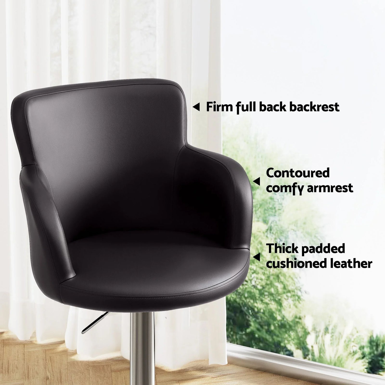 4x Bar Stools Swivel Kitchen Chairs Gas Lift Adjustable PU Leather Brown