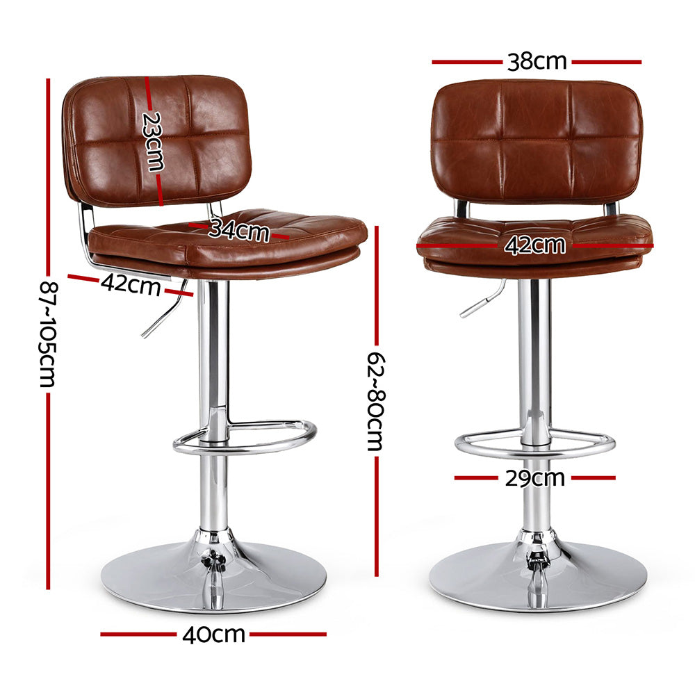 2x Bar Stools Kitchen Swivel Gas Lift Counter Chair Tuft PU Leather Brown