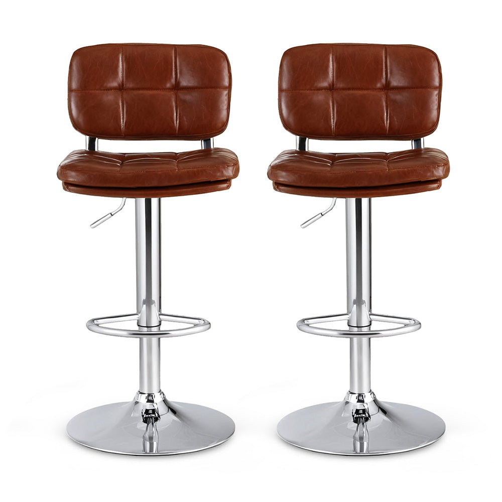 2x Bar Stools Kitchen Swivel Gas Lift Counter Chair Tuft PU Leather Brown