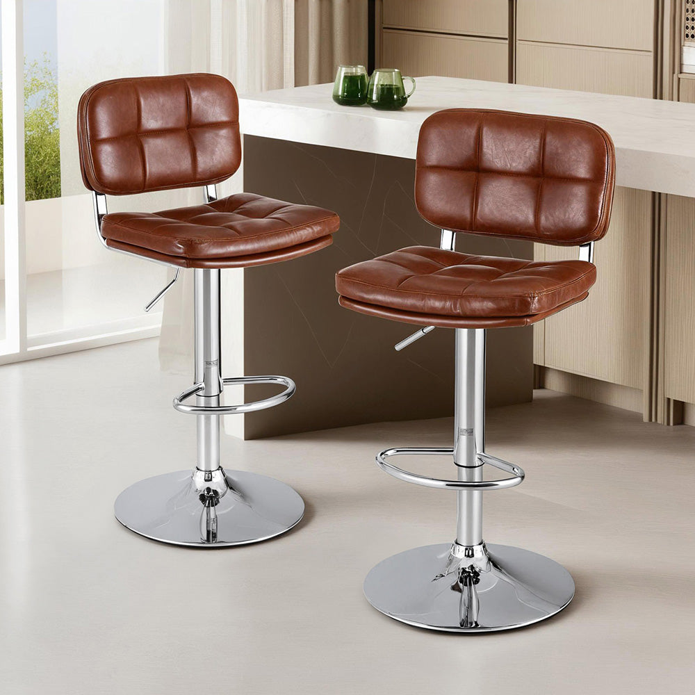 2x Bar Stools Kitchen Swivel Gas Lift Counter Chair Tuft PU Leather Brown
