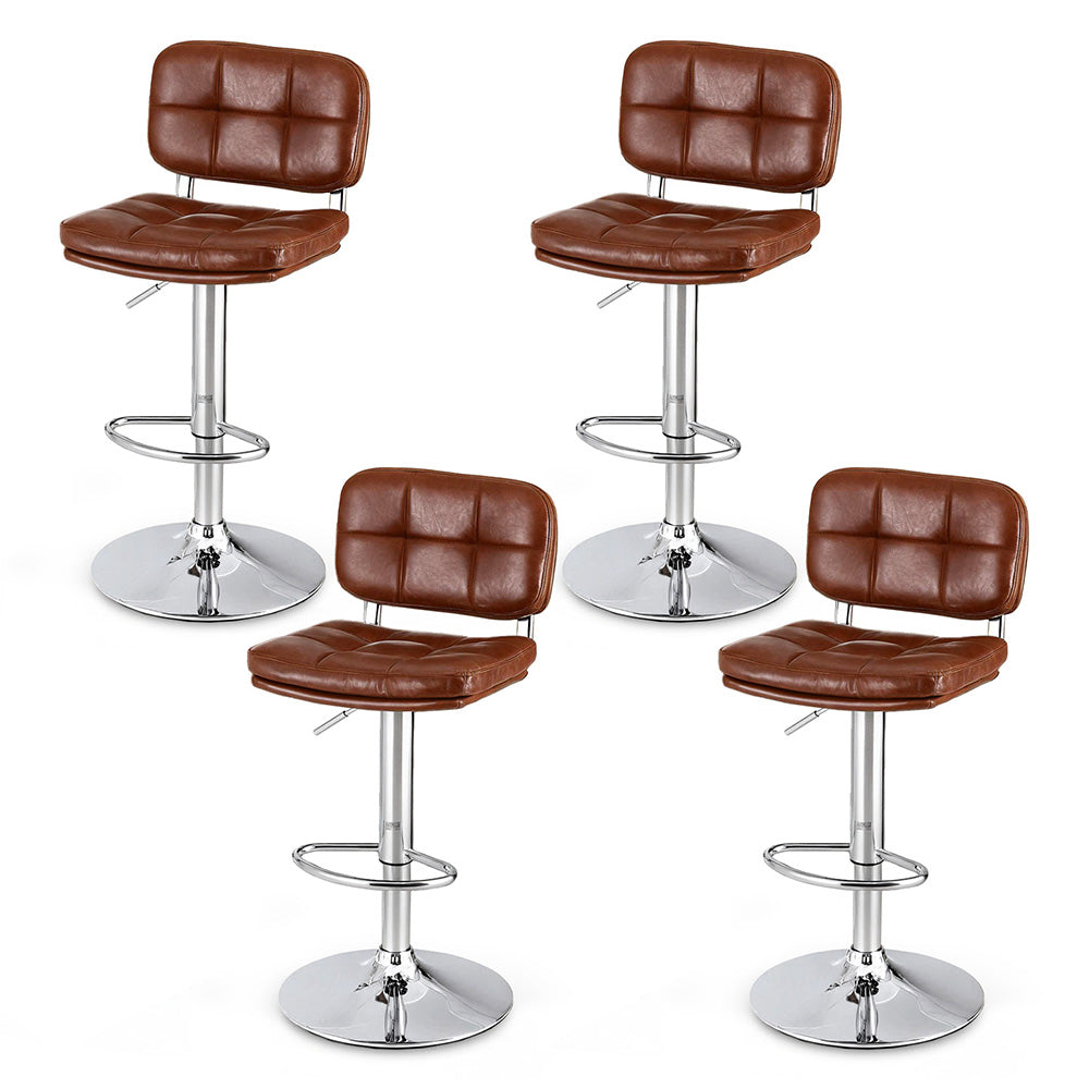 4x Bar Stools Kitchen Swivel Gas Lift Counter Chair Tuft PU Leather Brown