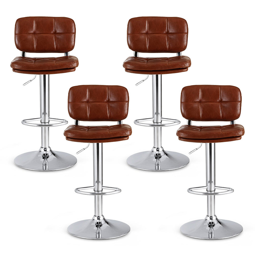 4x Bar Stools Kitchen Swivel Gas Lift Counter Chair Tuft PU Leather Brown
