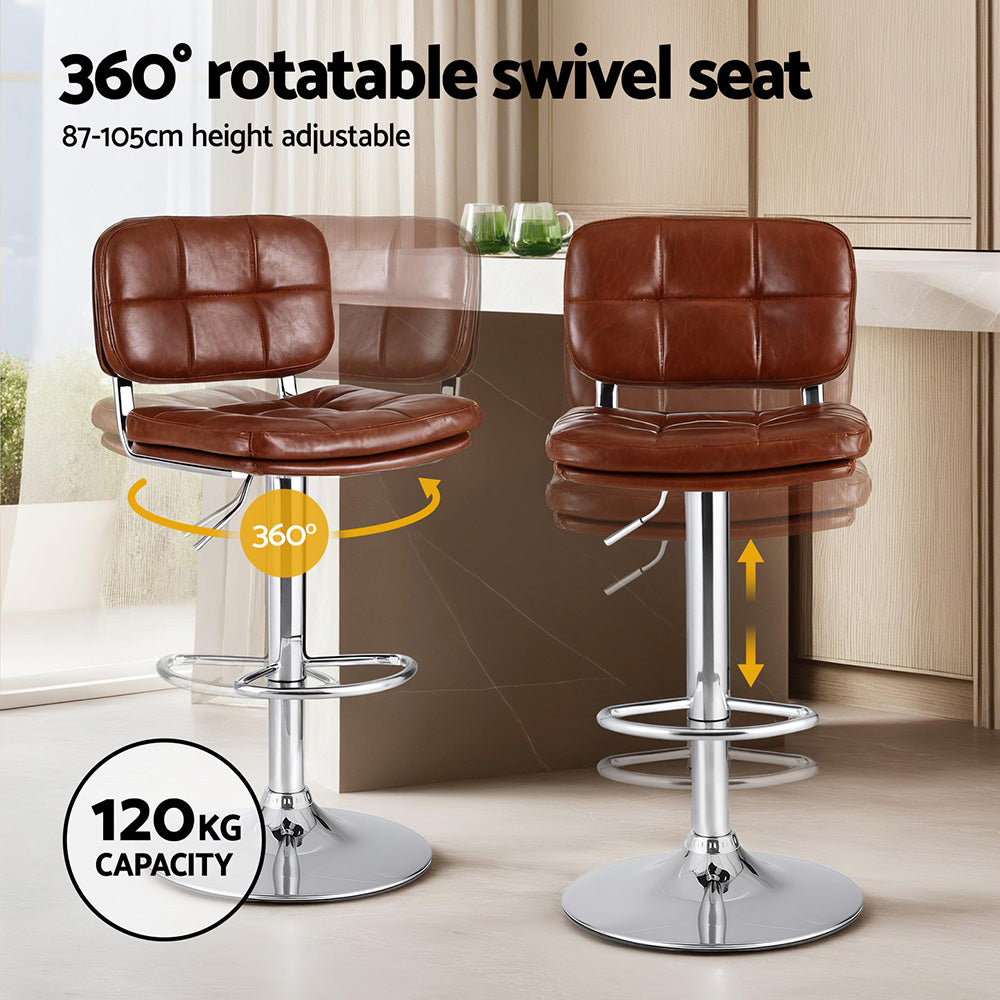4x Bar Stools Kitchen Swivel Gas Lift Counter Chair Tuft PU Leather Brown