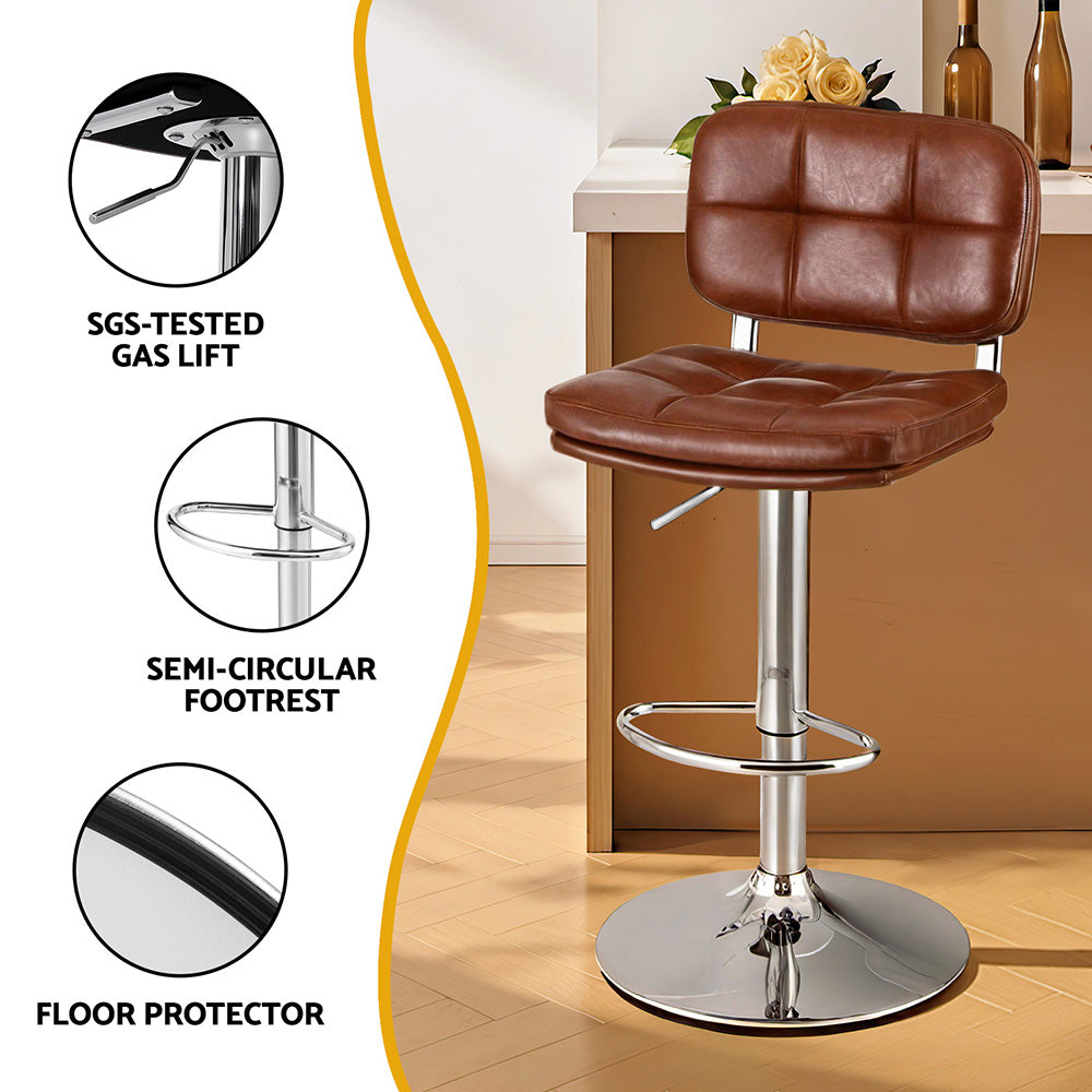 4x Bar Stools Kitchen Swivel Gas Lift Counter Chair Tuft PU Leather Brown