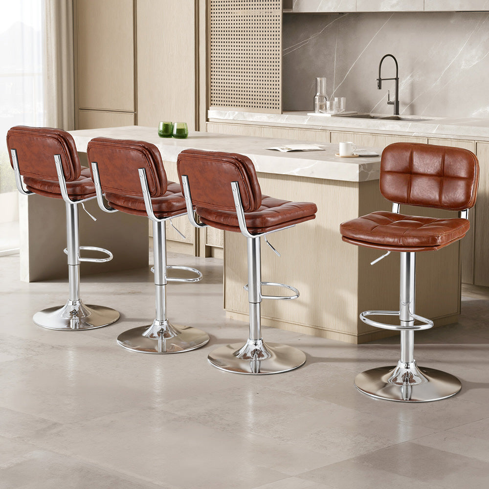 4x Bar Stools Kitchen Swivel Gas Lift Counter Chair Tuft PU Leather Brown