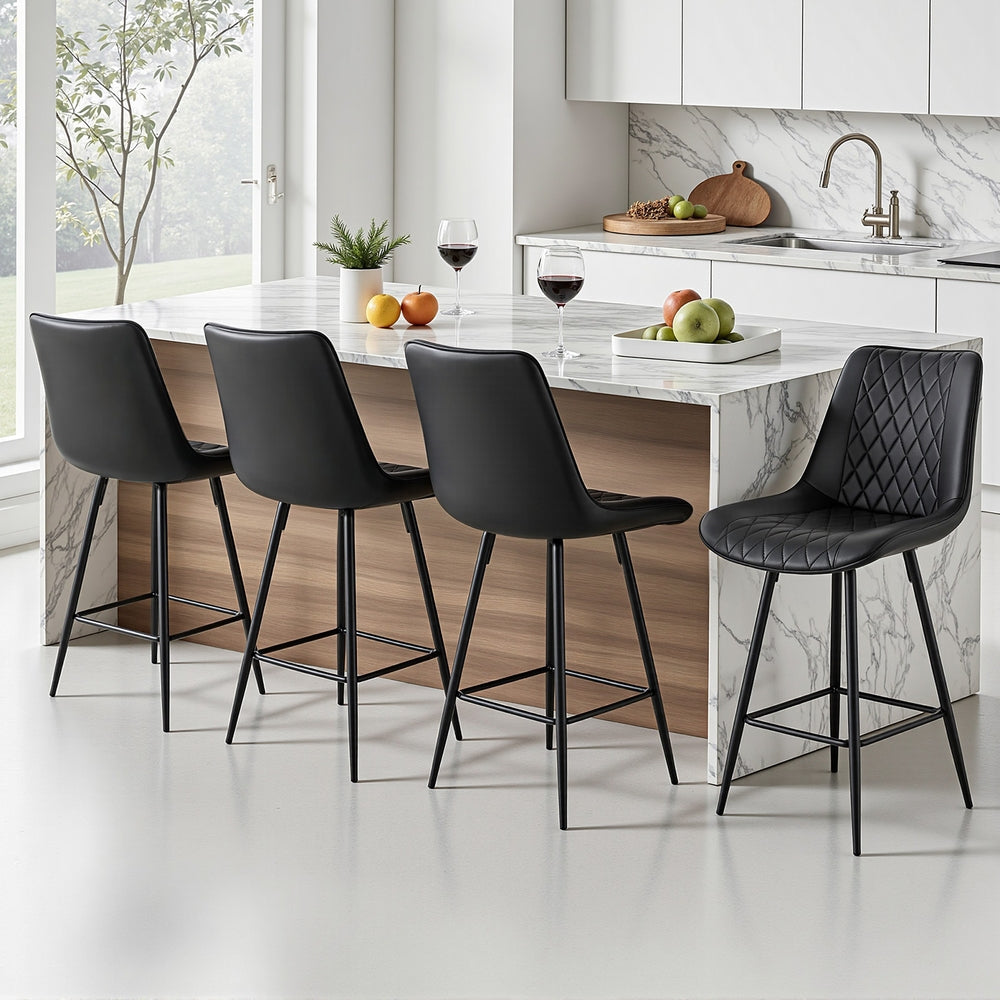4x Bar Stools Kitchen Dining Chair Counter Stool Diamond PU Leather Black