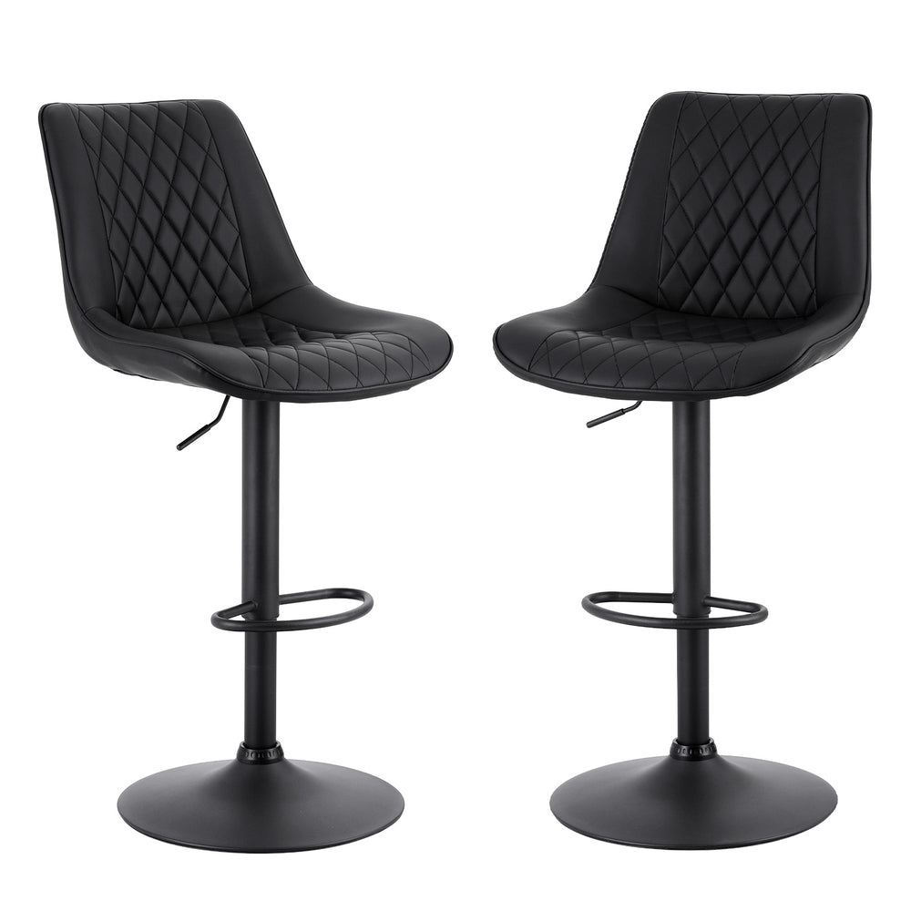 2x Bar Stools Kitchen Swivel Gas Lift Counter Chair Diamond Leather Black