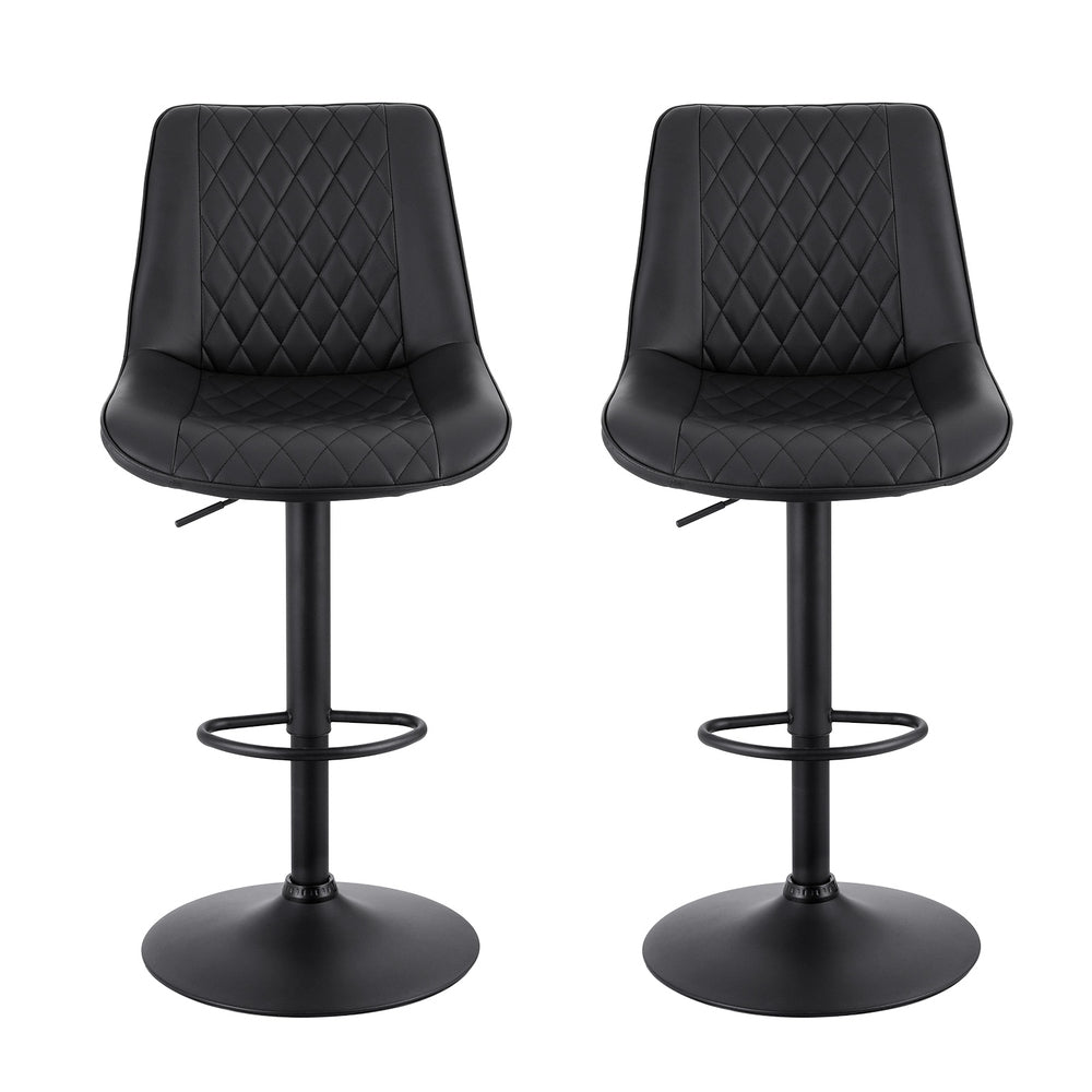 2x Bar Stools Kitchen Swivel Gas Lift Counter Chair Diamond Leather Black