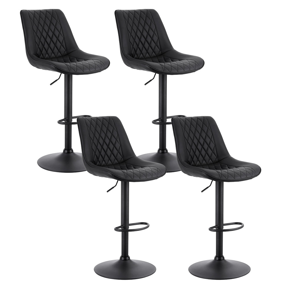4x Bar Stools Kitchen Swivel Gas Lift Counter Chair Diamond Leather Black
