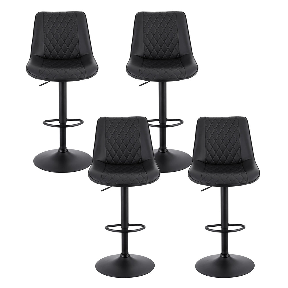 4x Bar Stools Kitchen Swivel Gas Lift Counter Chair Diamond Leather Black