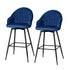 2x Bar Stools Velvet Swivel Metal Legs Blue