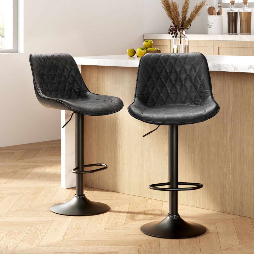 Artiss 2x Bar Stools Gas Lift Vintage Leather Black