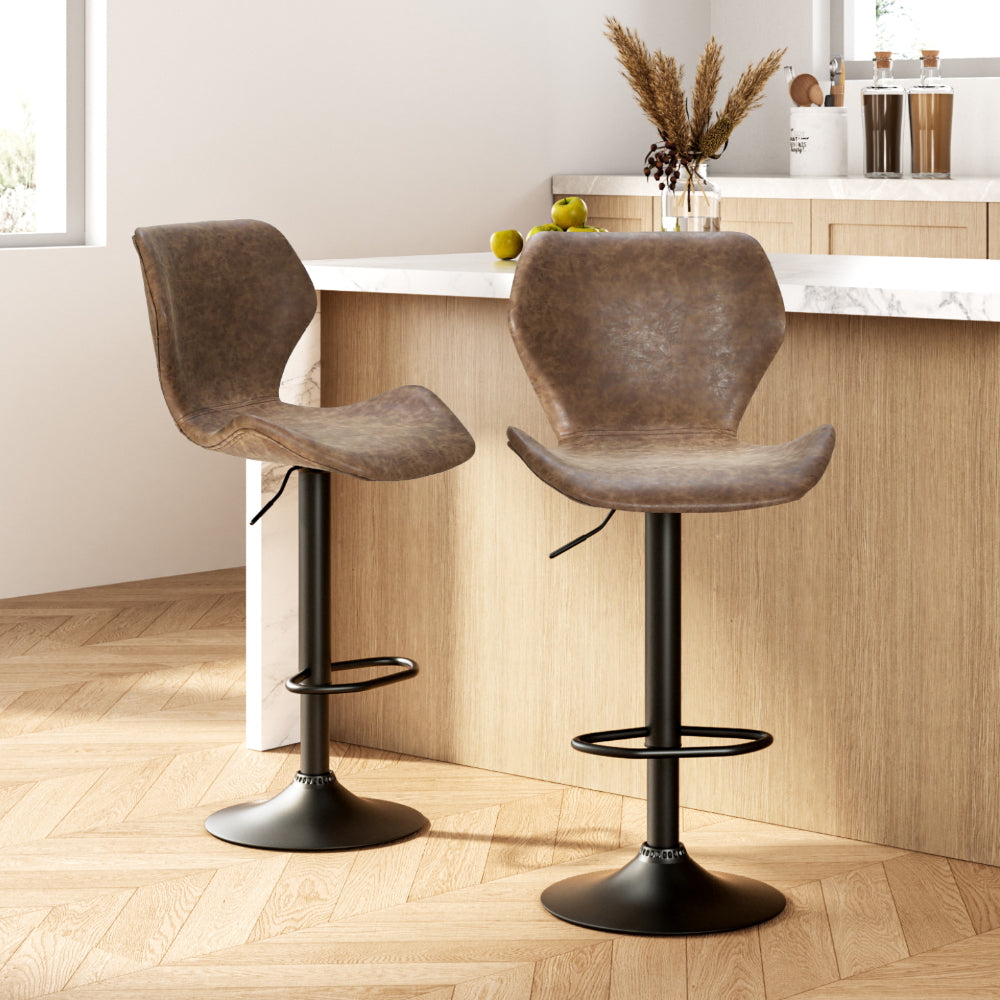 Artiss Bar Stools Kitchen Counter Stools Swivel Gas Lift Vintage Chairs Brown x2
