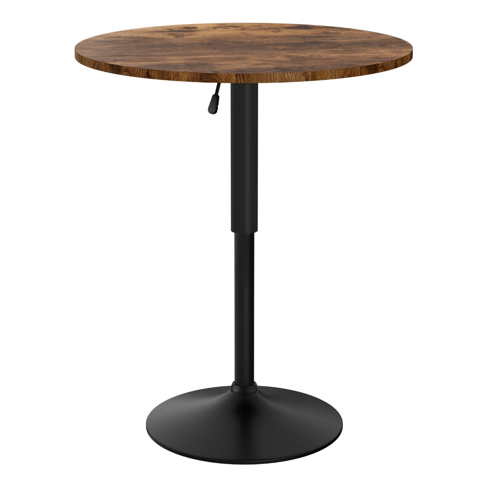 Height Adjustable Bar Table 360 Swivel Round Gaslift Design 60cm Rustic Brown Black