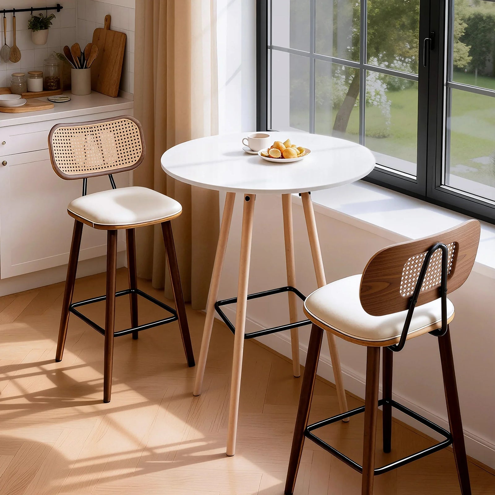 Bar Table Round Counter Kitchen Dining Desk Pub 98cm Height Wood White