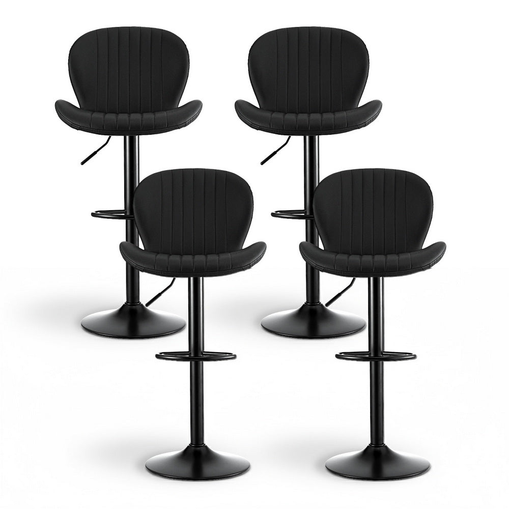 4x Bar Stools Kitchen Swivel Gas Lift Counter Chair Shell Leather Black
