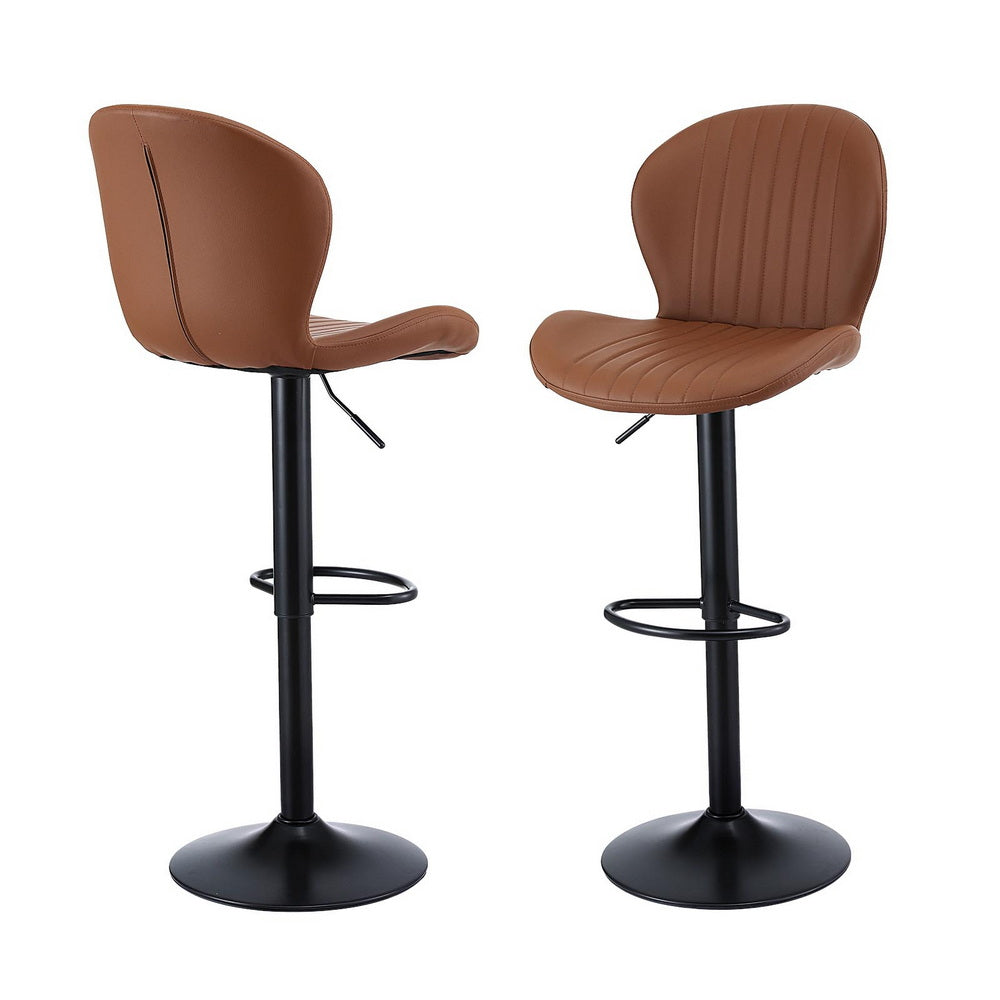 2x Bar Stools Kitchen Swivel Gas Lift Counter Chair Shell Leather Brown