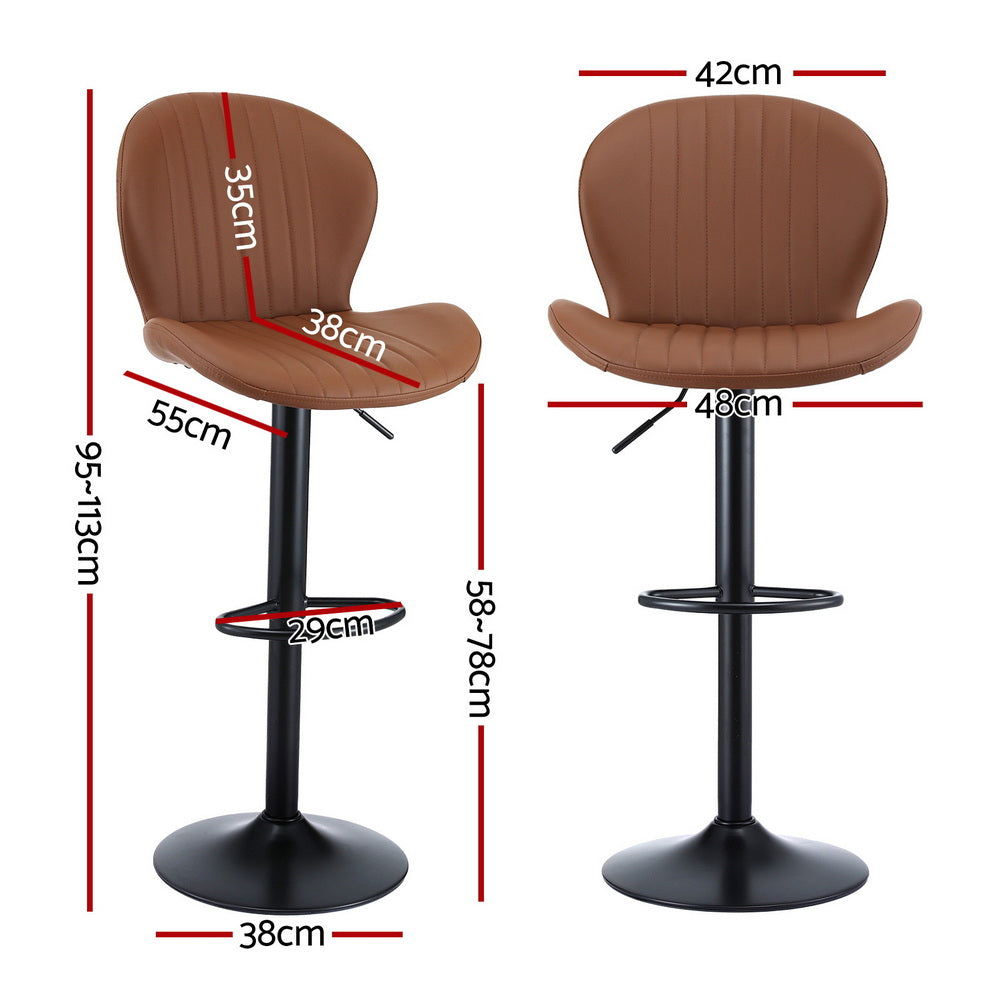 4x Bar Stools Kitchen Swivel Gas Lift Counter Chair Shell Leather Brown
