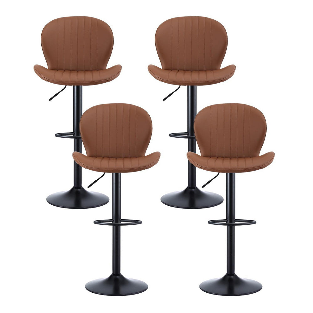 4x Bar Stools Kitchen Swivel Gas Lift Counter Chair Shell Leather Brown