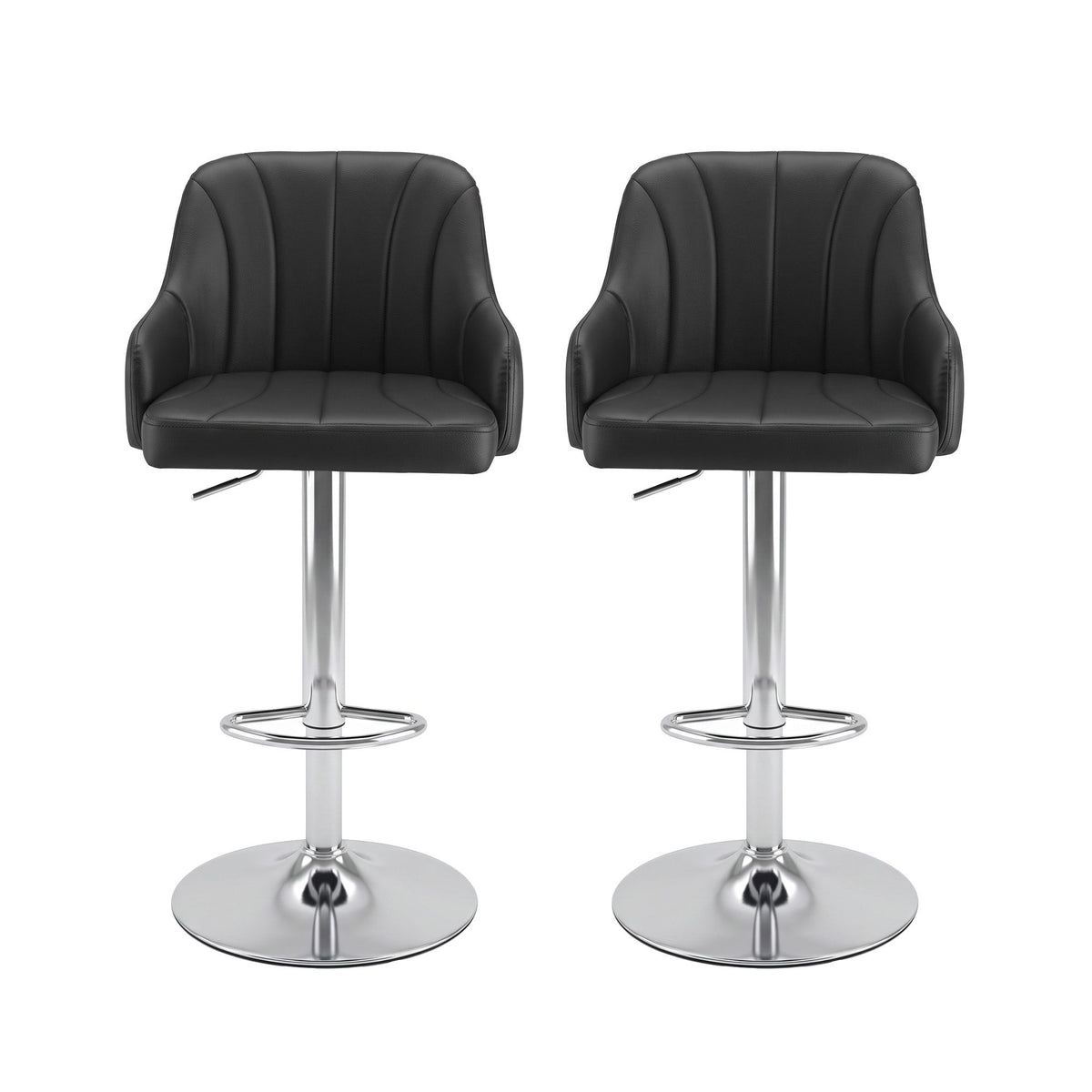 Artiss Bar Stool X2 Gas Lift Adjustable Curved Striped Backrest PU Leather Black
