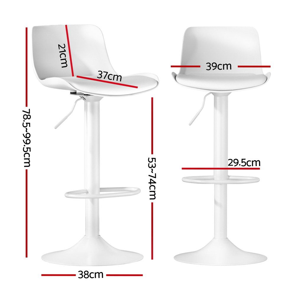 Artiss Bar Stools – Set of 2, PU Leather, PP Backrest, Adjustable Swivel, White