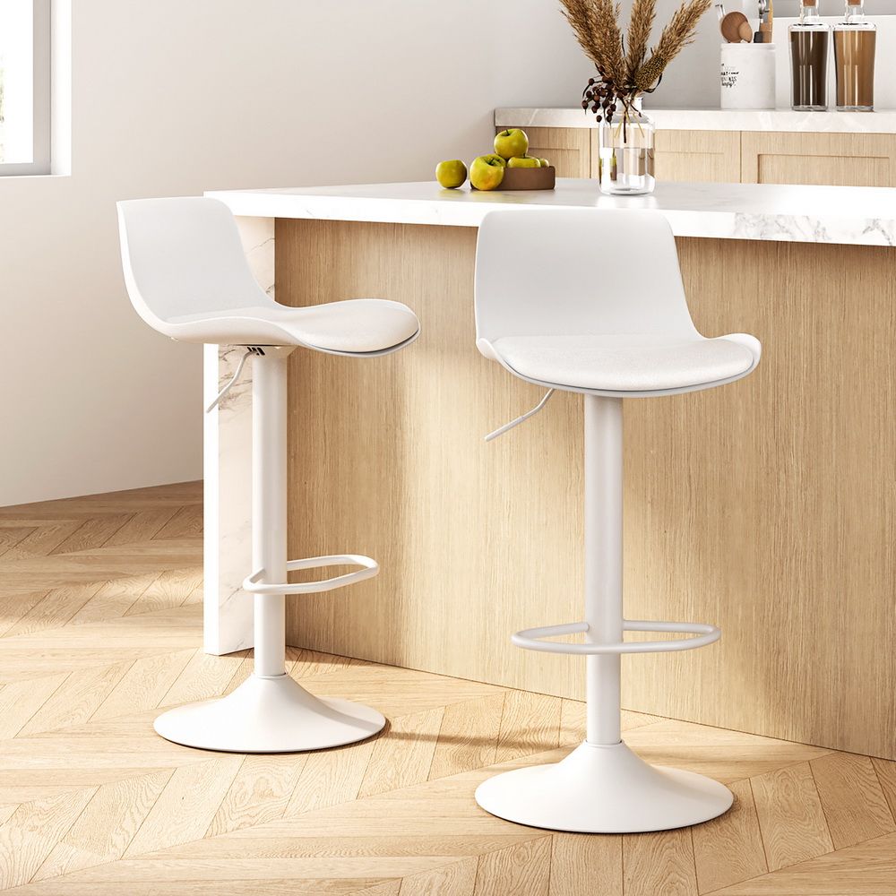 Artiss Bar Stools – Set of 2, PU Leather, PP Backrest, Adjustable Swivel, White
