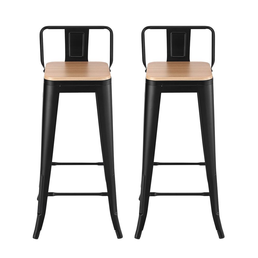 Artiss Set of 2 Metal Bar Stools Industrial Counter Height 77cm with Backrest