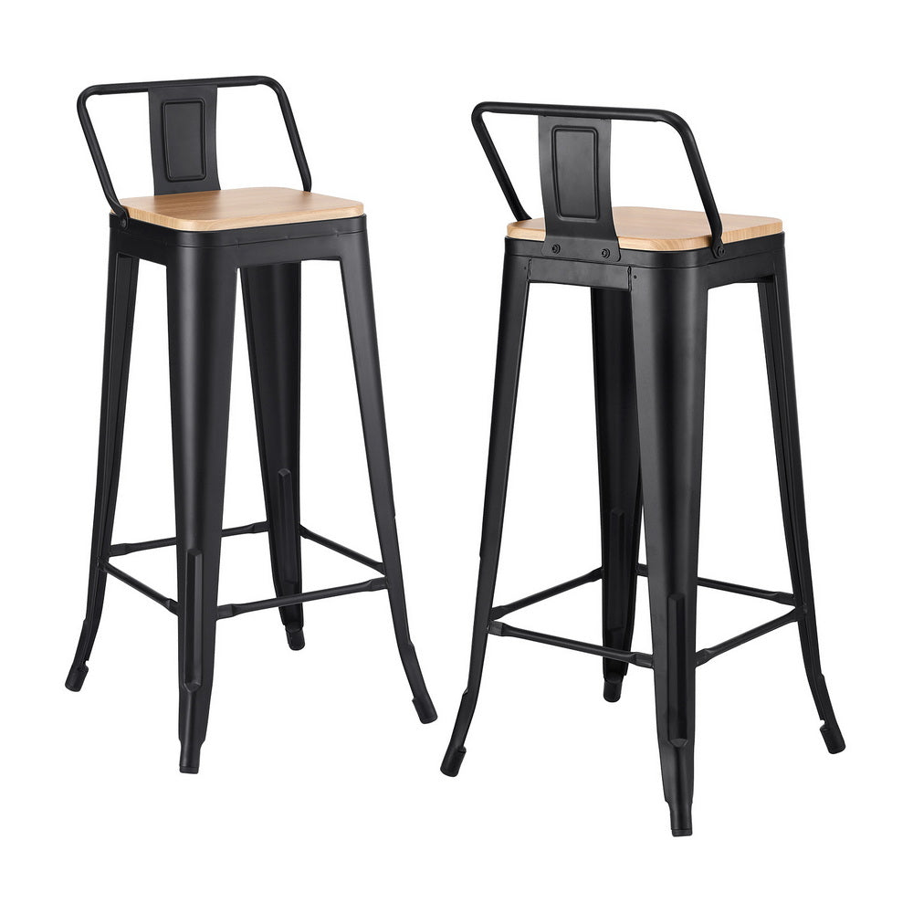 2x Bar Stools Kitchen Counter High Chair Dining Stackable Metal Black