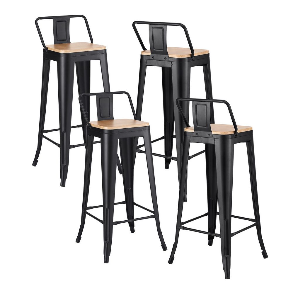 Artiss Set of 4 Metal Bar Stools Industrial Counter Height 77cm with Backrest