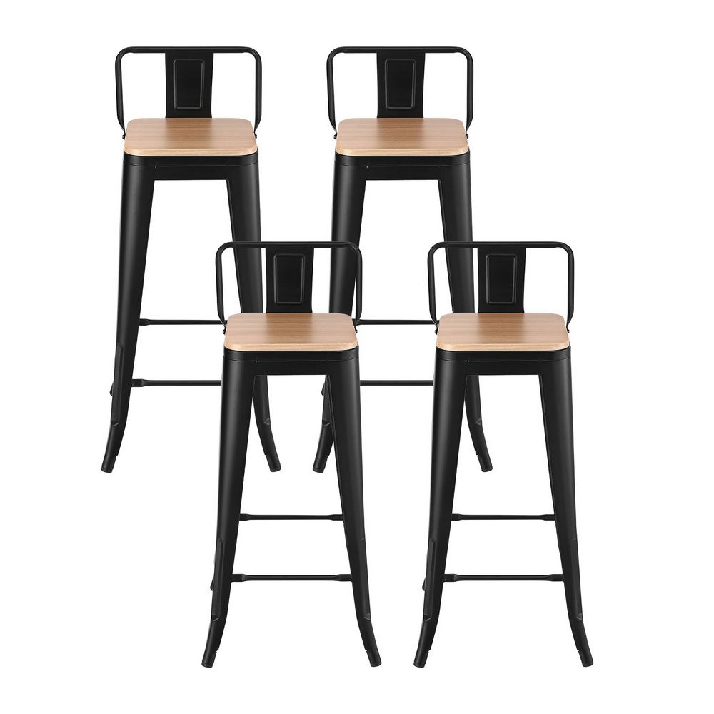 Artiss Set of 4 Metal Bar Stools Industrial Counter Height 77cm with Backrest