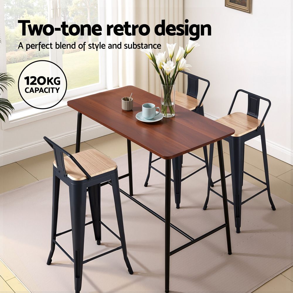 Artiss Set of 4 Metal Bar Stools Industrial Counter Height 77cm with Backrest