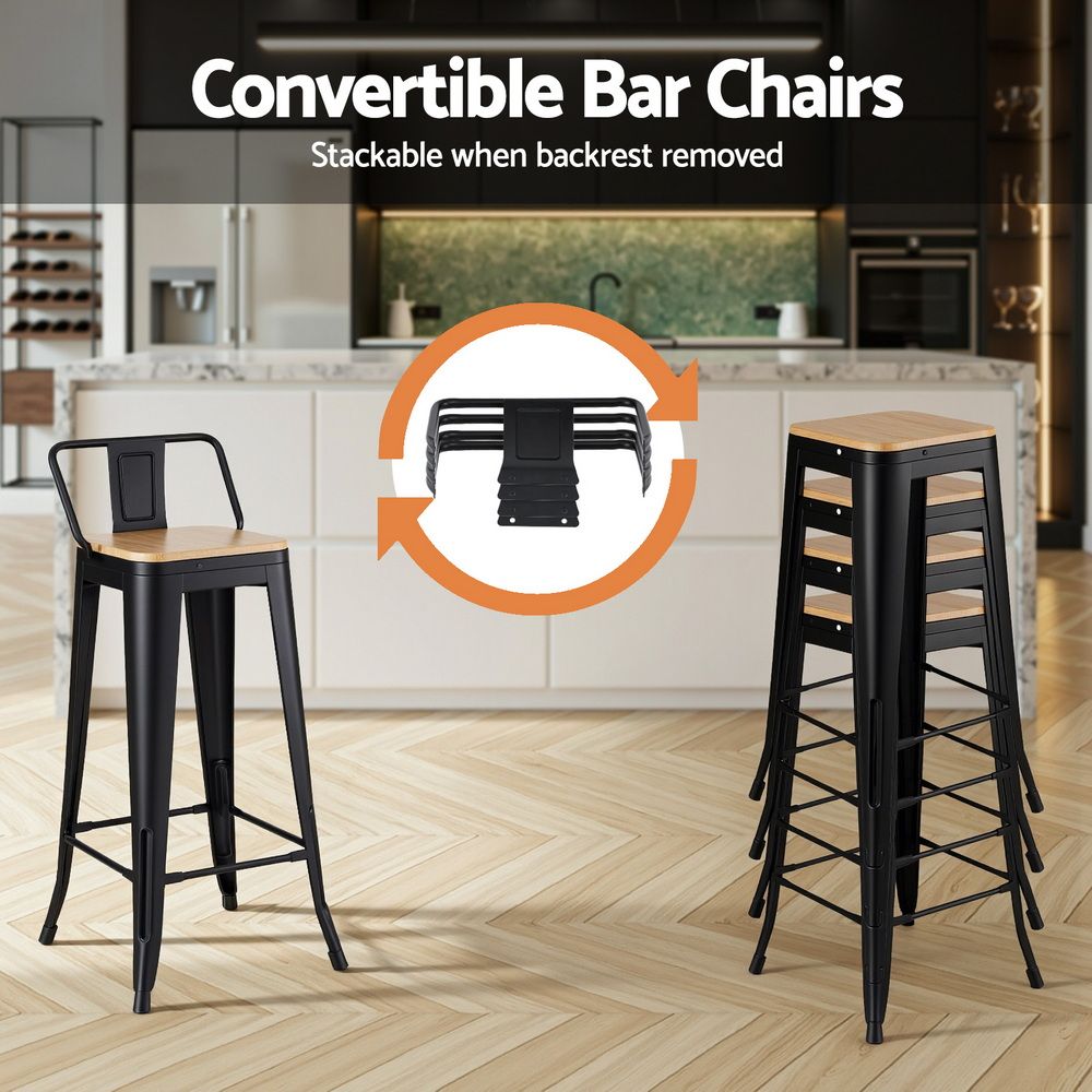 Artiss Set of 4 Metal Bar Stools Industrial Counter Height 77cm with Backrest