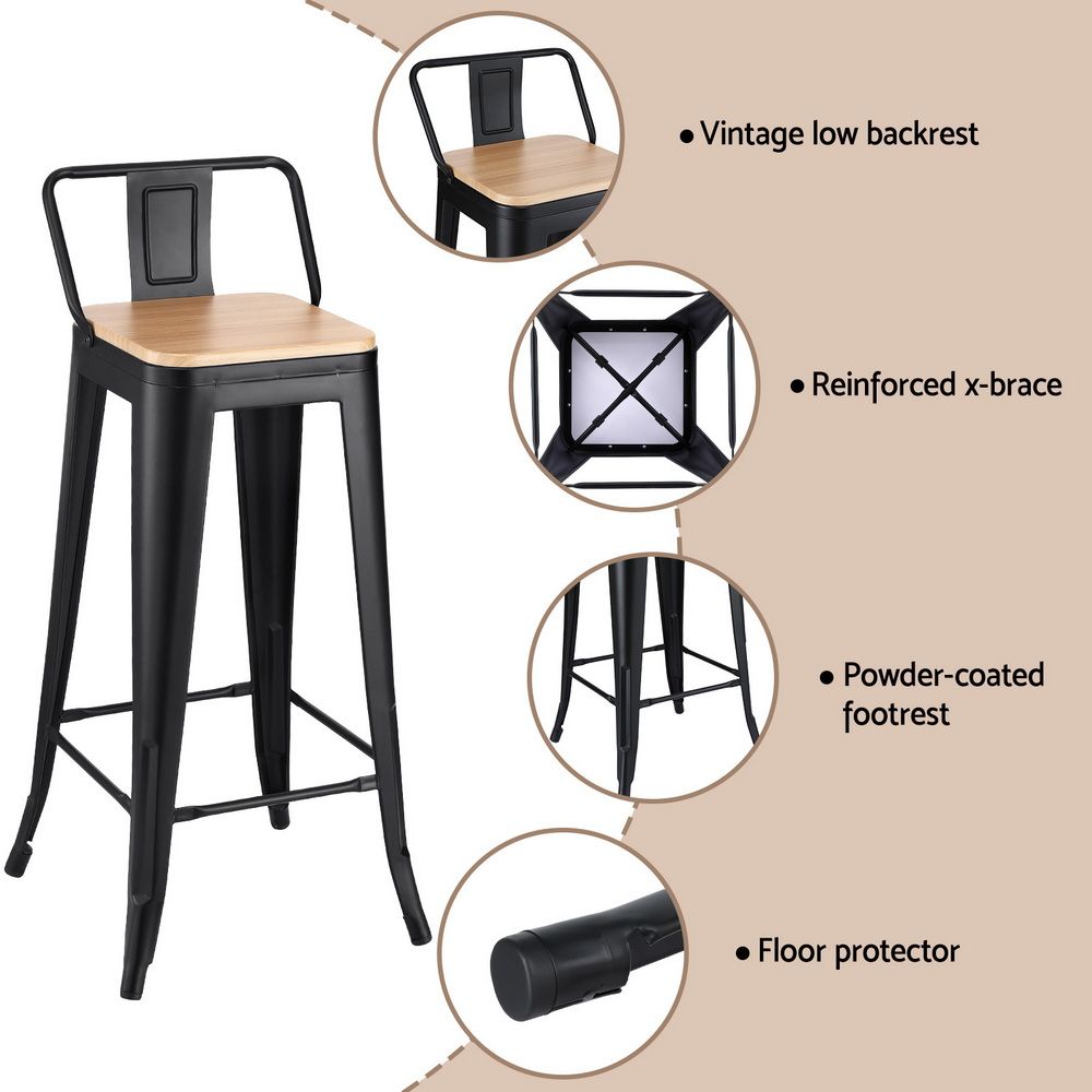 Artiss Set of 4 Metal Bar Stools Industrial Counter Height 77cm with Backrest