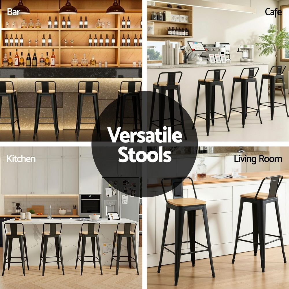 Artiss Set of 4 Metal Bar Stools Industrial Counter Height 77cm with Backrest