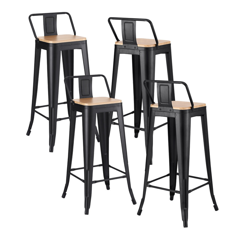 4x Bar Stools Kitchen Counter High Chair Dining Stackable Metal Black