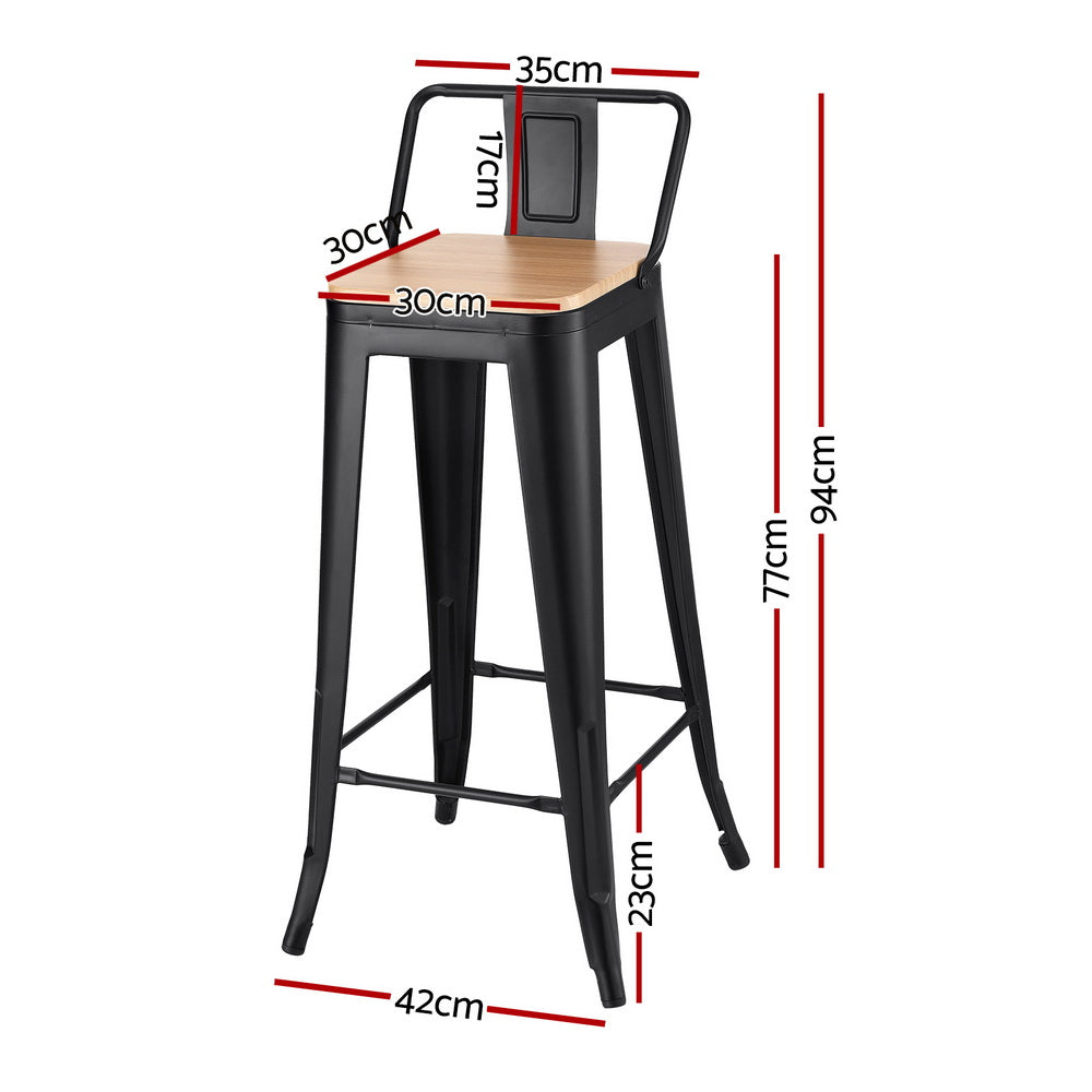 4x Bar Stools Kitchen Counter High Chair Dining Stackable Metal Black