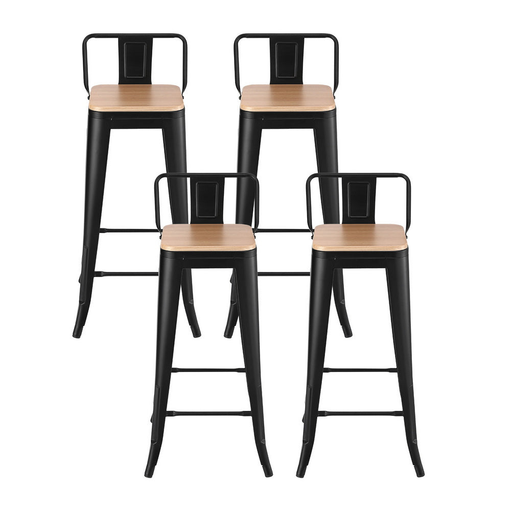 4x Bar Stools Kitchen Counter High Chair Dining Stackable Metal Black