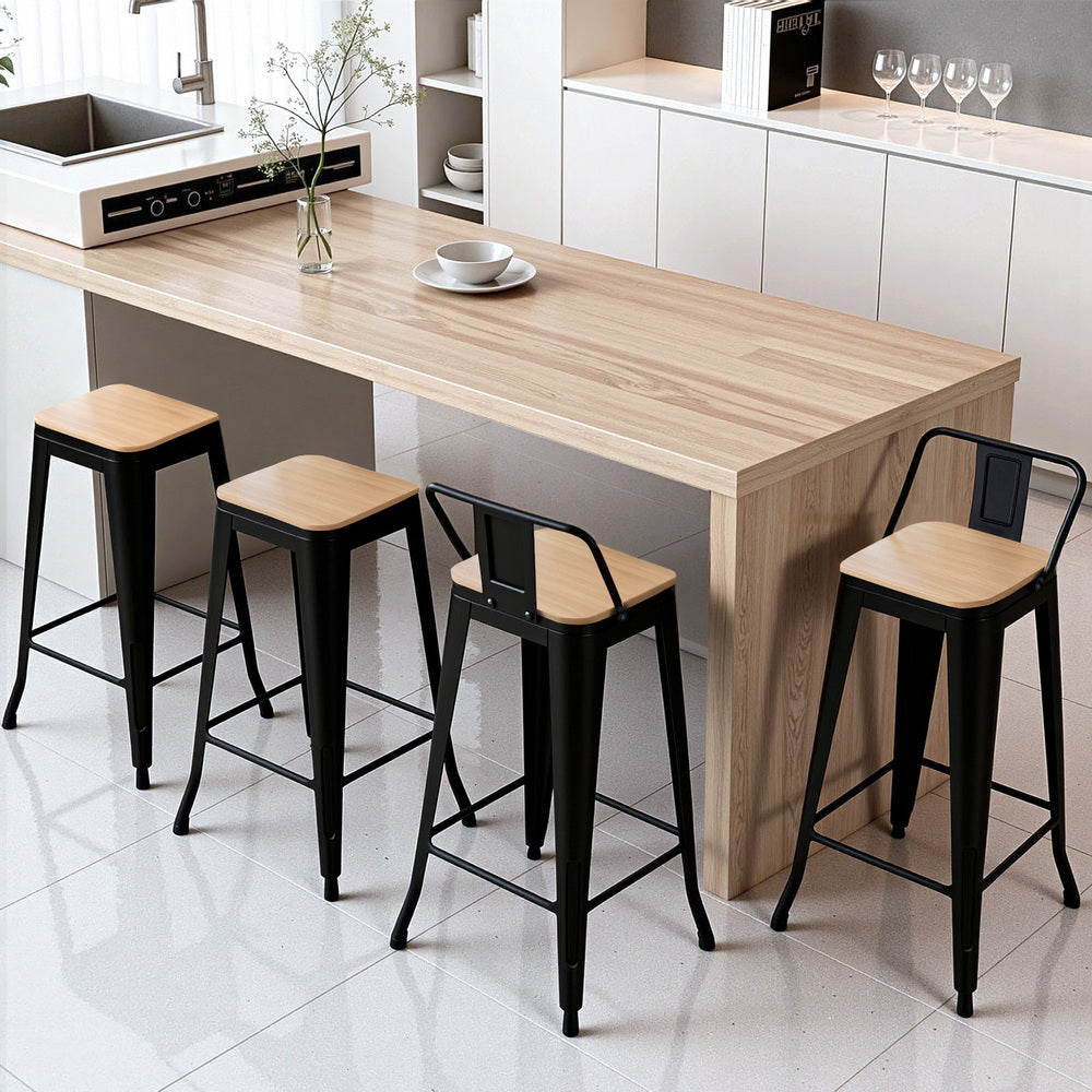 4x Bar Stools Kitchen Counter High Chair Dining Stackable Metal Black
