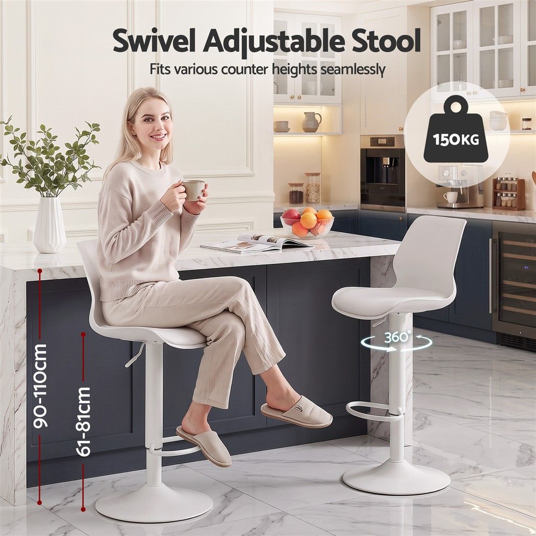 Artiss 2x Bar Stools Counter Chair Gas Lift Kitchen Extra Higher Back PP White